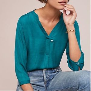 Anthropologie Teal 3/4 sleeve Blouse